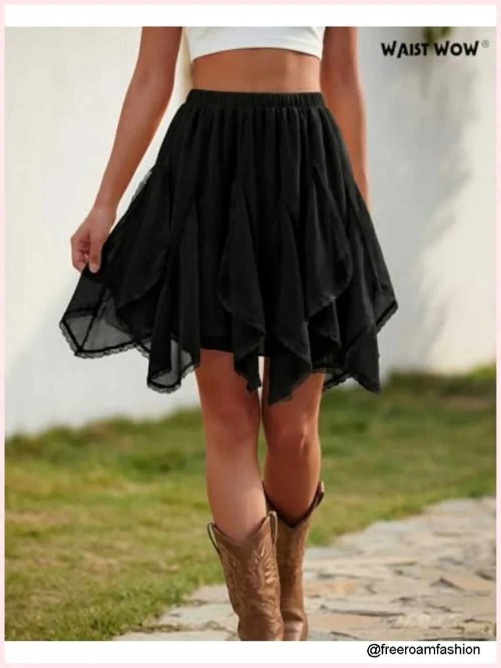 Women's Chiffon Mini Skirt Flowy Ruffle Lace Tulle Asymmetrical A-Line Casual